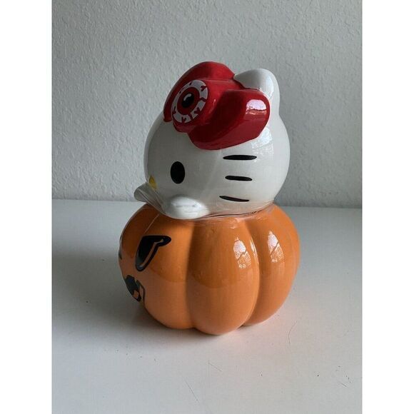 Hello Kitty Halloween Large Jack-o-Lantern Pumpkin Ceramic Cookie Jar NEW - Picture 5 of 10